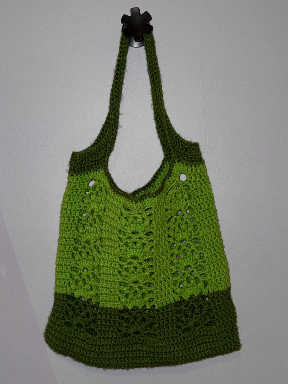 Handmade Two-Tone Green Crochet Tote Bag